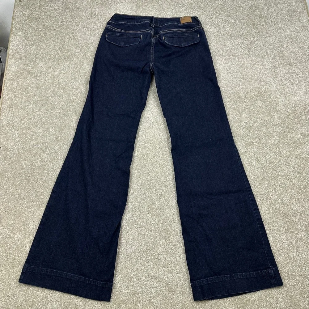 American Eagle Y2k Trouser Jeans Womens 6 Dark Wash Wide Leg Flare Denim Indigo